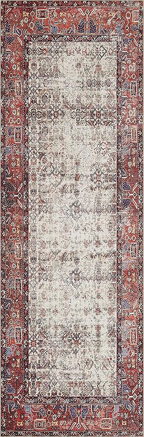 Loloi Layla Collection LAY-12 Ivory/Brick 9'-0" x 12'-0" .13" Thick Area Rug, Soft, Durable, Vintage Inspired, Distressed, Low Pile, Non-Shedding, Easy Clean, Printed, Living Room Rug