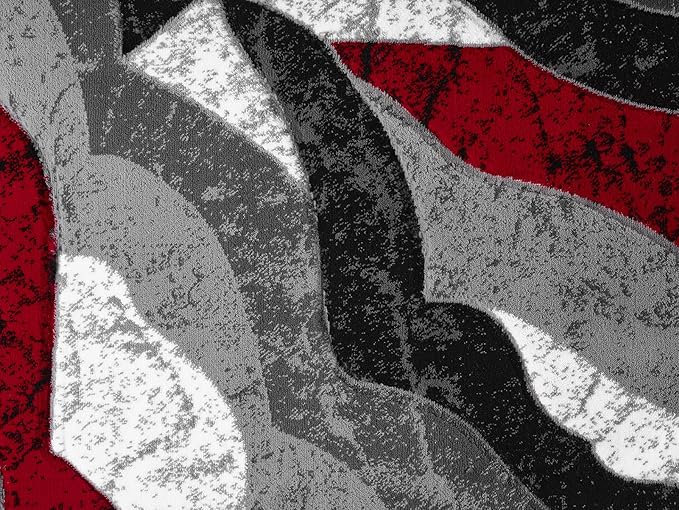 Modern Abstract Area Rug Hand Carved Contemporary Geometric Swirls Vibrant Colors Carpet for Living Room Bedroom Design PR1002 (Red, 5' x 7')