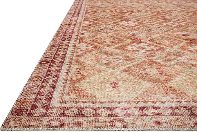 Loloi Layla Collection LAY-16 Natural/Spice 3'-6" x 5'-6" .13" Thick Accent Rug, Soft, Durable, Vintage Inspired, Distressed, Low Pile, Non-Shedding, Easy Clean, Printed, Living Room Rug