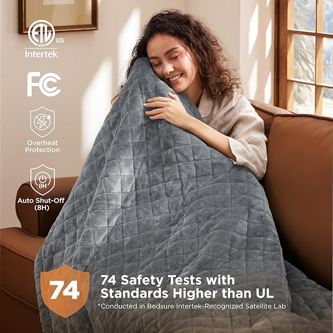 Bedsure Electric Blanket King Size - Dual Control Heated Weighted Blanket King with 10 Heat Settings, Fast Heating with 10 Time Settings (100x90 inches, Formal Gray)