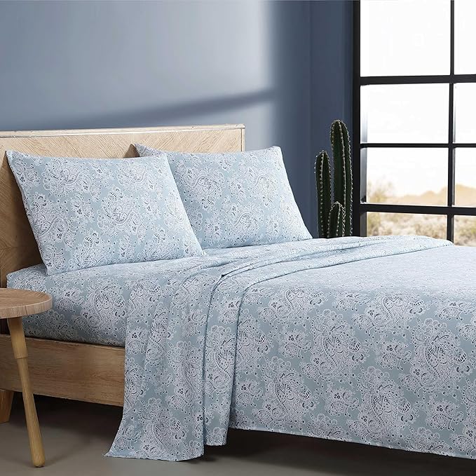 Wrangler - Queen Bed Sheets, Ultra-Soft & Lightweight Bedding with Matching Pillowcases, Lightweight Bed Set for All Season Comfort, Oeko-Tex Certified (Prairieland Paisley Blue)