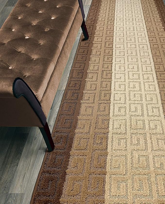 Custom Length Hallway Runner Rug,Slip Resistant,Meander Brown, 26 Inch X 19 feet, Sold and Priced Per Foot