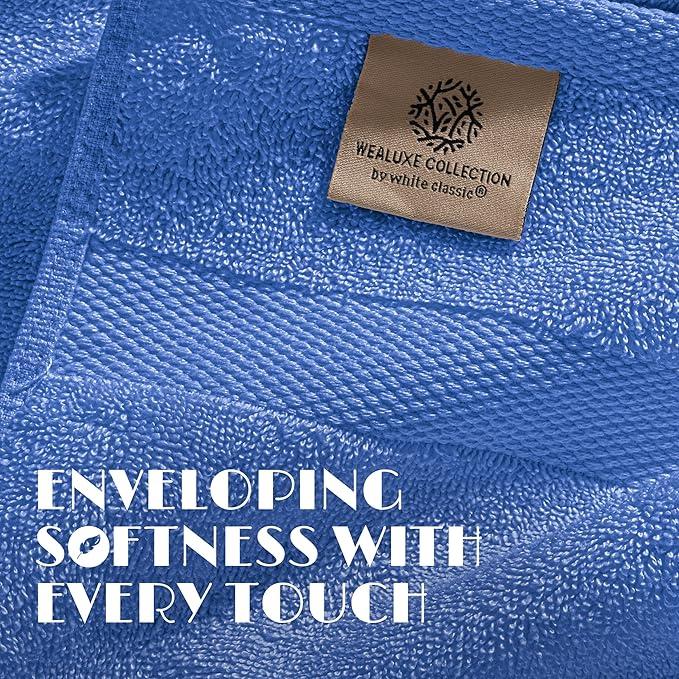 White Classic Light Blue Hand Towels for Bathroom [12 Pack] Cotton Hand Towel Bulk for Gym, Kitchen and Spa, 16x27 Inches Soft Highly Absorbent Quick Dry Terry Salon Towels