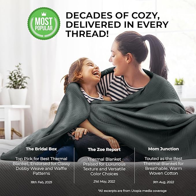 Utopia Bedding Smoke Gray 100% Cotton Blanket [Twin Size - 90x72 Inch] 350GSM Lightweight, Soft and Breathable Thermal Blanket for All Seasons (Pack of 10)