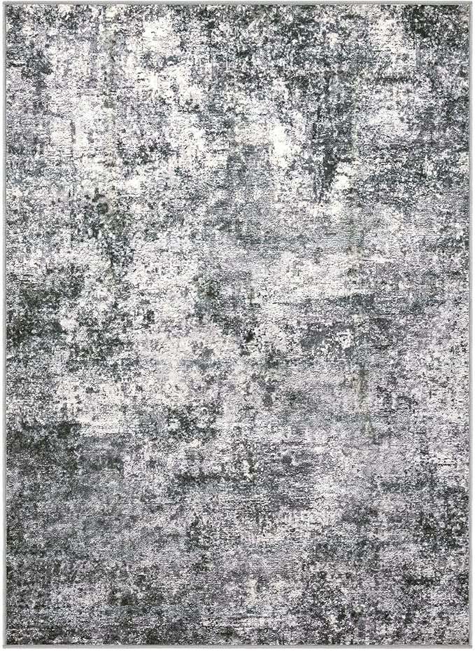 Area Rug Living Room Rugs - 4x6 Large Soft Indoor Neutral Modern Abstract Low Pile Washable Rug Carpet for Bedroom Dining Room Farmhouse Home Office - Grey