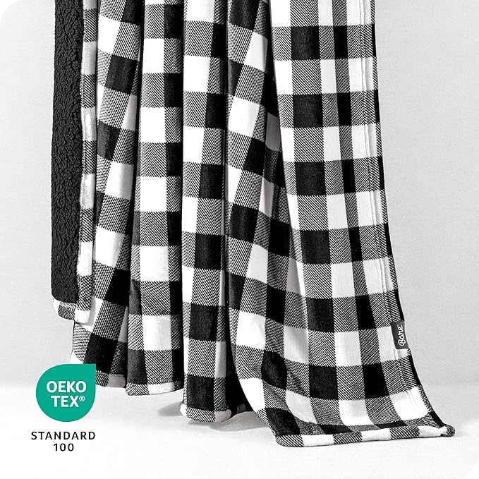 Bare Home Sherpa Fleece Blanket - Twin/Twin Extra Long - Blanket for Bed, Sofa, and Couch - Warm & Lightweight - Fluffy & Soft - Reversible (Twin/Twin XL, Buffalo Plaid - White/Black)