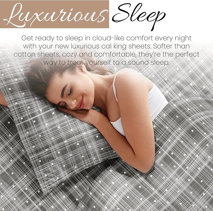 Linen Market Double-Brushed Patterned Microfiber California King Sheet Set 4 Piece – Oeko-TEX Certified Ultra Soft & Wrinkle-Free - 16" Deep Pocket Sheets Easy Care Cal-King Size - Polka Dot Gray