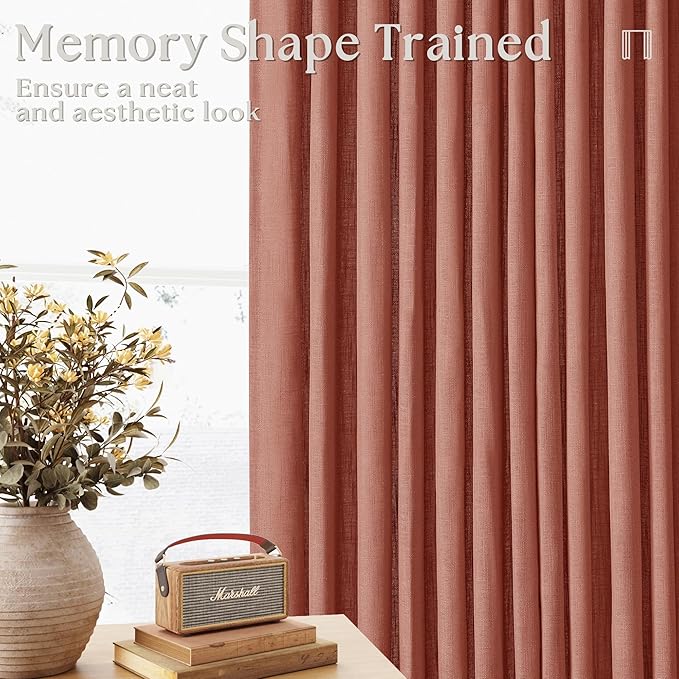 Terracotta Pinch Pleated Linen Curtains 45 Inch Length 2 Panels Set for Bedroom Dining Room Kitchen Semi Sheer Linen Boho Farmhouse Small Window Curtains 45 Inches Long Burnt Orange Autumn Fall Decor