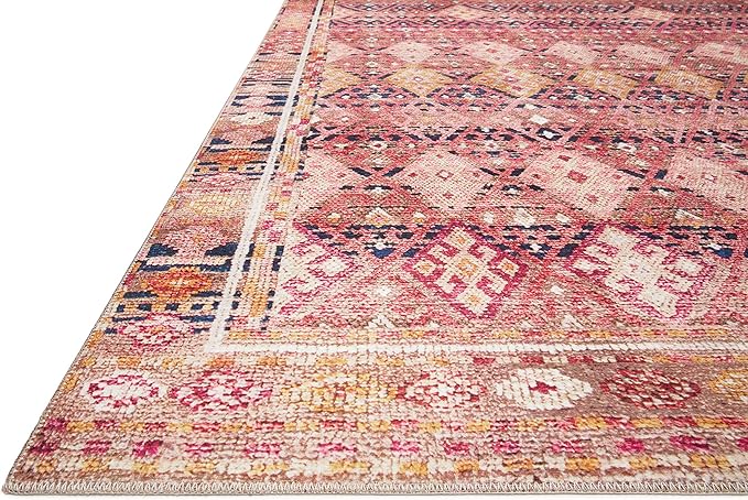 Loloi Layla Collection LAY-15 Magenta/Multi 7'-6" x 9'-6" .13" Thick Area Rug, Soft, Durable, Vintage Inspired, Distressed, Low Pile, Non-Shedding, Easy Clean, Printed, Living Room Rug
