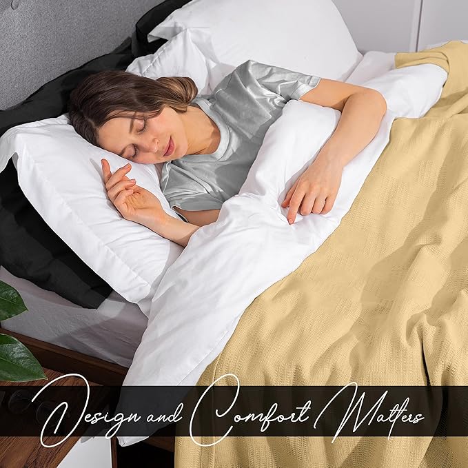 Avalon Bedding 100% Cotton Blankets King Size Thermal Blanket (108"x90") - Perfect Cotton Blanket King Size for Layering Bed in Any Season - Cotton Blankets for Bed (Beige)