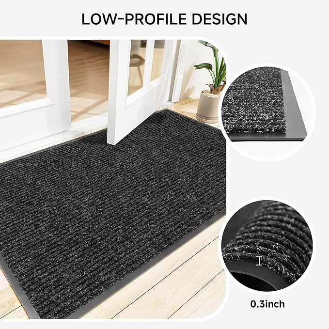 Front Door Mat, Heavy Duty Indoor Outdoor Doormat for Entryway, 60" x 36" Low Profile Outdoor Mats for Home Entrance, Stain and Fade Resistant Welcome Mat for High Traffic Area, Black