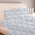 Carressa Linen Luxury Egyptian Cotton Twin XL Printed Sheet Set - 600 Thread Count Extra Long Staple 3 PC Set, Floral Blue Twin XL Sheets, Soft, Cooling Sateen Weave Sheets Upto 18 in Deep Pocket