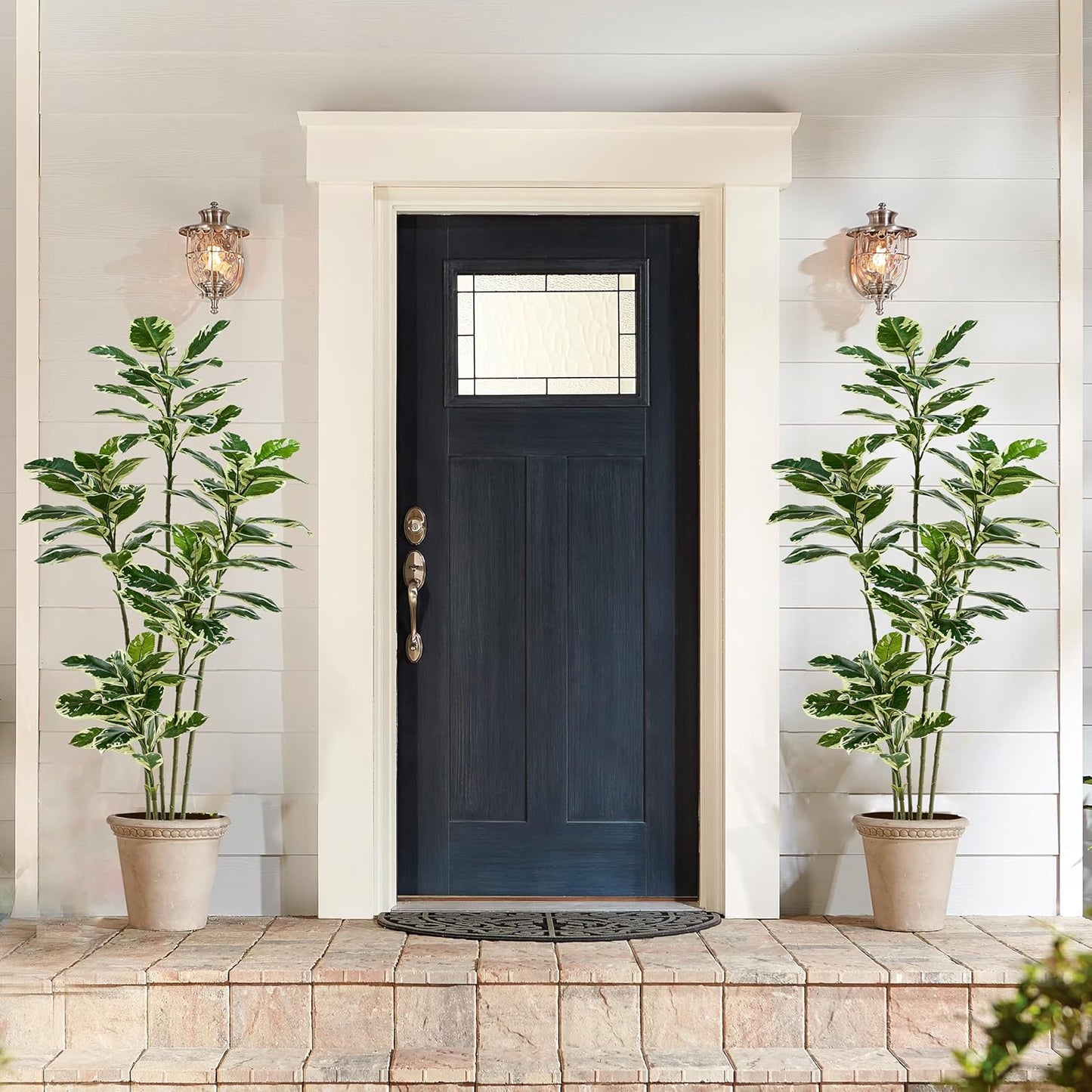 Artificial Rubber Plant 6FT Faux Plants Indoor Fake Rubber Tree with White Planter, Tall Fake Plants Potted Tree Floor Plant in Pot, Artificial Trees for Home Office Room Outdoor Decor