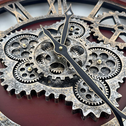 HOIBAI Farmhouse Vintage Industrial Oversized Wall Clock - 24 in (60cm) Moving Gear Wall Clock for Living Room Decor