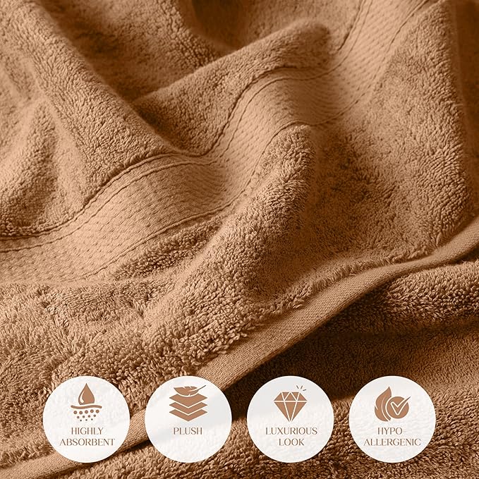 Superior Egyptian Cotton Pile Bath Towel Set of 2, Ultra Soft Luxury Towels, Thick Plush Essentials, Absorbent Heavyweight, Guest Bath, Hotel, Spa, Home Bathroom, Shower Basics, Rust