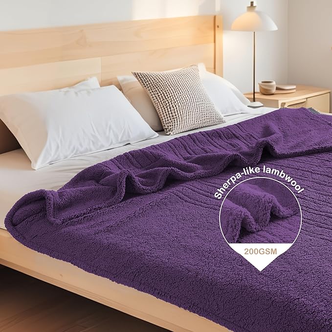 Electric Heated Blanket 6 Heating Settings & 10H Auto Off Full 72×84 Double Sided Plush Sherpa Ultra-Soft Warm Thick, Machine Washable, Fast Heating, Home Office, Dark Purple