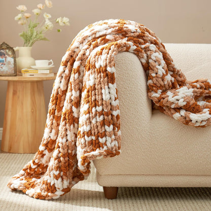 Amélie Home Chunky Knit Throw Blanket for Couch, Soft Chenille Crochet Blanket for Sofa, 50"x60", Space-Dyed Burnt Orange