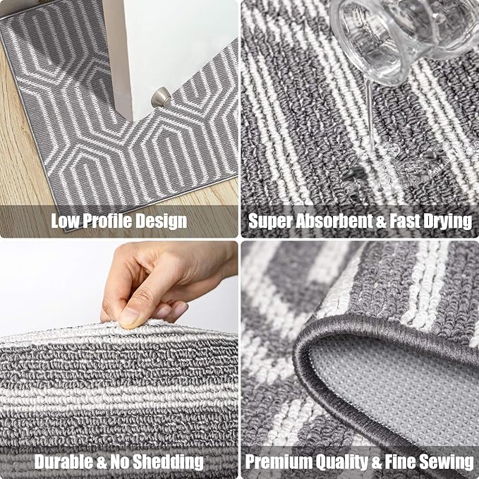 Indoor Doormat 32"x 48", Absorbent Front Back Door Mat, Rubber Backing Non Slip Floor Mats Inside Mud Dirt Trapper Outside Entrance Door Rug Carpet, Machine Washable Low Profile-Grey Time Cloister