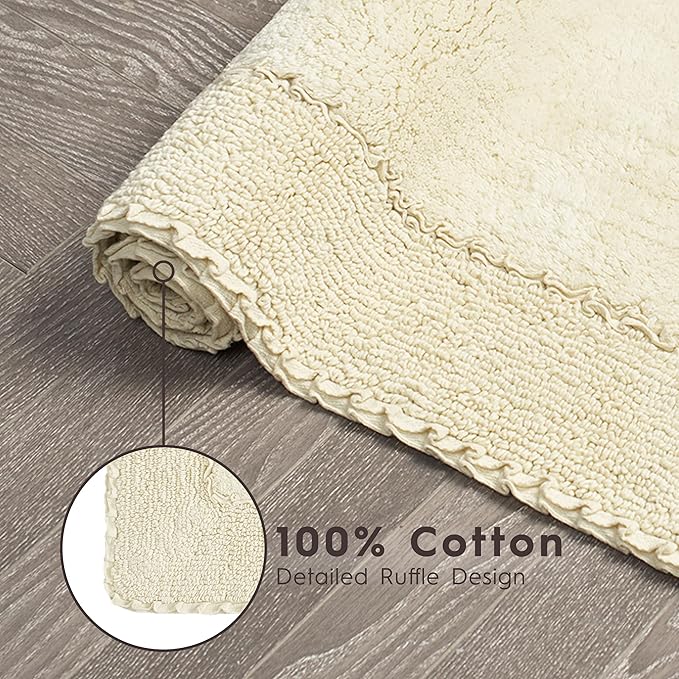 Laura Ashley Ruffle Border 100% Cotton Bath Rug Set, Yellow, 17" x 24"/ 20" x 32"