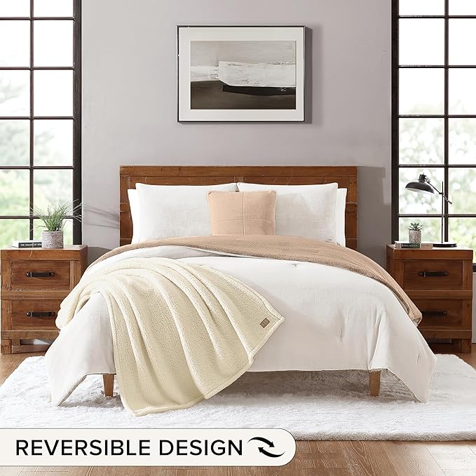 UGG Full/Queen Comforter Set 5 Piece Bed in a Bag with Throw Blanket, Decorative Pillow, Shams, Reversible Hypoallergenic Washable Luxury Warm Fluffy Bedding Set, Brown Birch (Remina)