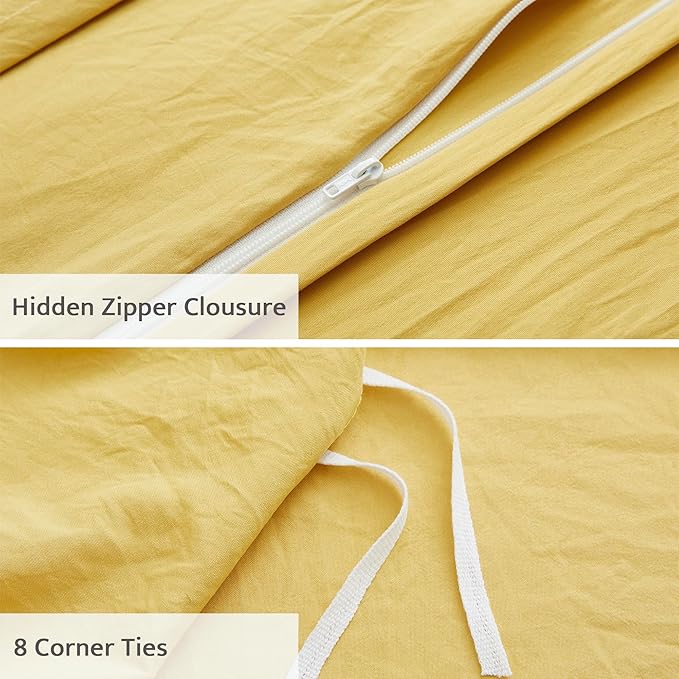 Oli Anderson Mist Yellow Duvet Cover King Size - Pleated King Duvet Cover, 3PCS Soft and Breathable Textured Bedding Set with Zipper Closure(Mist Yellow,104"x90")