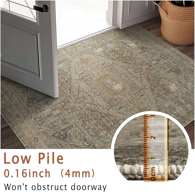 vivorug Runner Rug 2'x7' Vintage Washable Non-Slip Runners for Hallways Kitchen Entryway Laundry Room Carpet Hallway Runner Olive