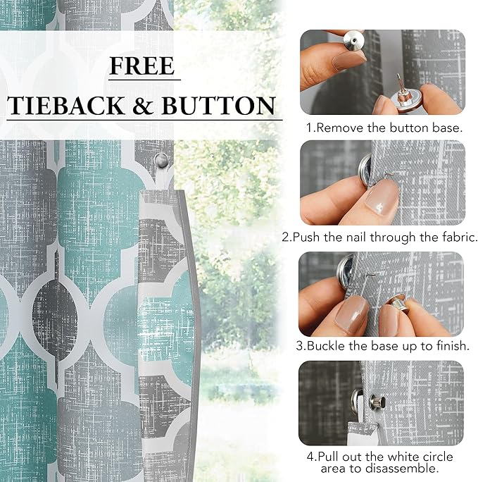 Beauoop 100% Blackout Curtains 84 Inches Long for Patio Sliding Door Aqua Grey Extra Wide Moroccan Geo Room Darkening Thermal Soundproof Room Divider Grommet Window Treatment Drapes,100x84 Set of 1