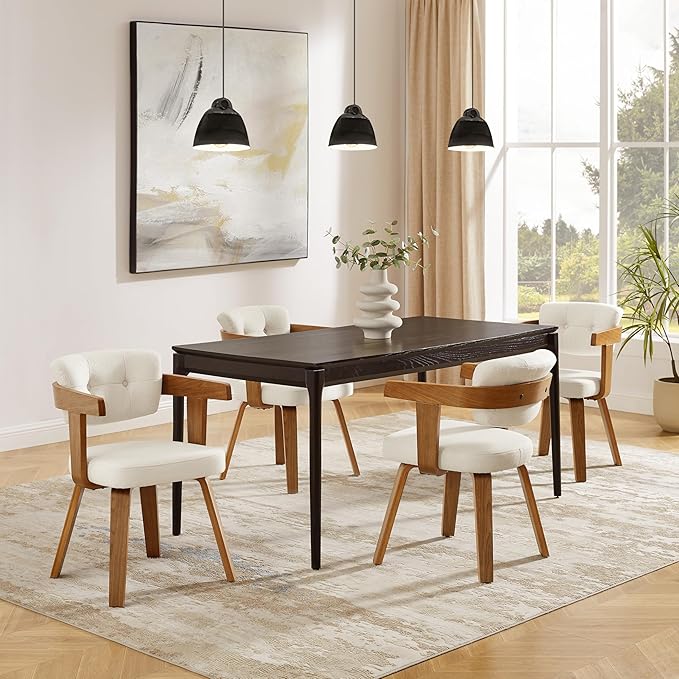 Art Leon Modern Dining Chairs - Set of 2 Mid Century Dining Chairs Fabric Upholstered Swivel Chairs Comfy Desk Chair No Wheels Accent Arm Chair for Kitchen Living Room Study, Off White/Walnut