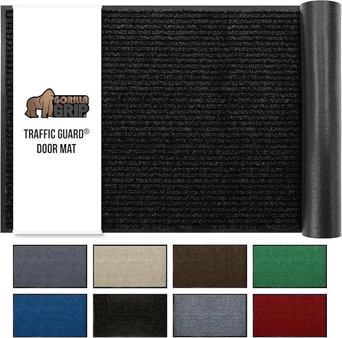 GORILLA GRIP Waterproof Traffic Guard Door Mat, 70x24, Heavy Duty Entryway Mats, Strong Rubber Back Commercial Utility Rugs for Office Hallway, Garage Floor and Home, Low Profile Carpet Runner, Black