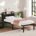 16 Inch Twin Bed Frames with Upholstered Storage Headboard, Sturdy Single Bed Frame, No Box Spring Needed Twin Platform, Black