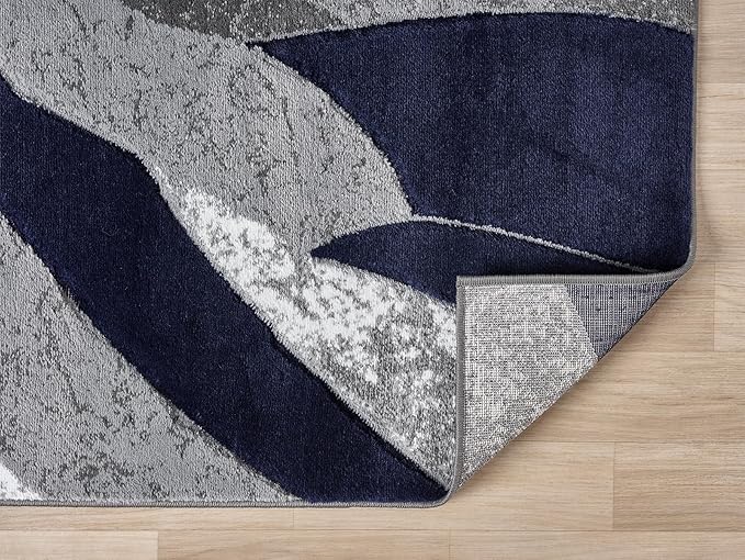 Modern Abstract Area Rug Hand Carved Contemporary Geometric Vibrant Colors Carpet for Living Room Bedroom Design PR1002 (Navy, 8' x 10')
