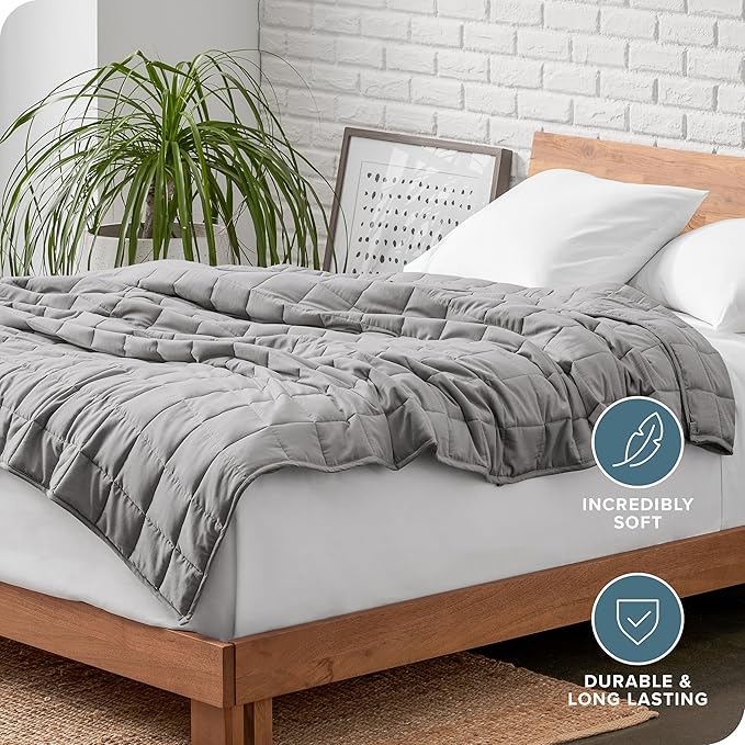 Bare Home Weighted Blanket All-Natural 100% Cotton with Nontoxic Glass Beads 48"x72" 15lbs, Light Grey