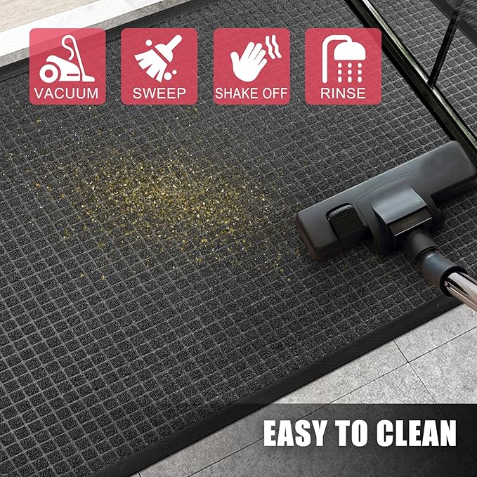 Kuyal Front Door Mat, 2'*4' Door Mat for Inside Outside Entrance,Waterproof Welcome Mats with Non-Slip Backing, Indoor Outdoor Entryway, Commercial Floor Mats, Durable & Easy to Clean, Dark Gray