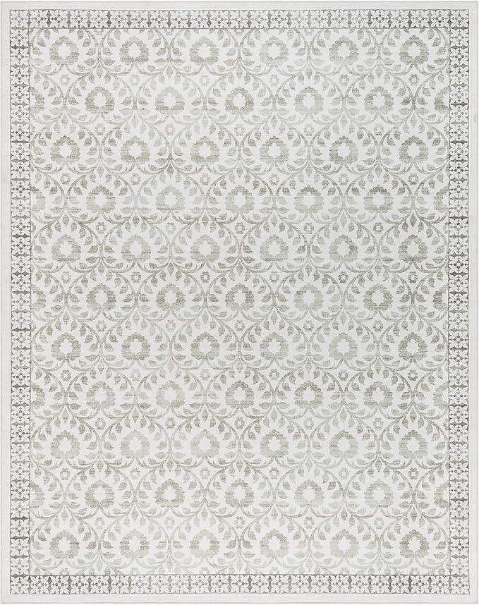 Gertmenian Indoor Boho Area Rug | Home Decor for Entryway, Bedroom, Living Room, Office, Kitchen | Non Slip, Soft, Printed Accent Rugs | Esme, Sage, 9x13 Extra Large, 24570