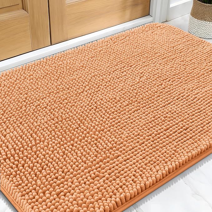 OLANLY Dog Door Mat for Muddy Paws 30x20, Absorbs Moisture and Dirt, Absorbent Non-Slip Washable Doormat, Quick Dry Chenille Mud Mat for Dogs, Entry Indoor Entryway Carpet for Inside Floor, Orange