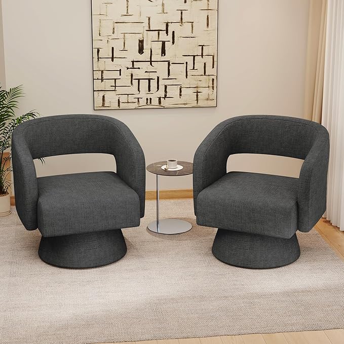 Swivel Accent Chair Set of 4, Modern Comfy Chenille Barrel Chairs, Oversized Upholstered Round Arm Chair for Living Room, Bedroom, Reading Room, Black