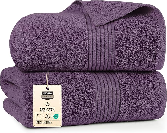 Utopia Towels - Premium Jumbo Bath Sheet 2 Pack - 100% Cotton Highly Absorbent and Quick Dry Extra Large Bath Towel - Super Soft Hotel Quality Towel (35 x 70 Inches, Plum)