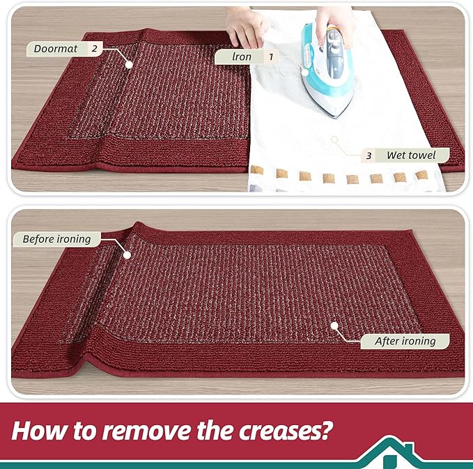 BEQHAUSE Indoor Door Mat 32" x 48", Dirt Trapper Door Mats Non-Slip Entryway Rugs Washable, Resist Dirt Absorbent Welcome Mat, Low Profile Floor Mats for Front Back Door and Entryway, Red