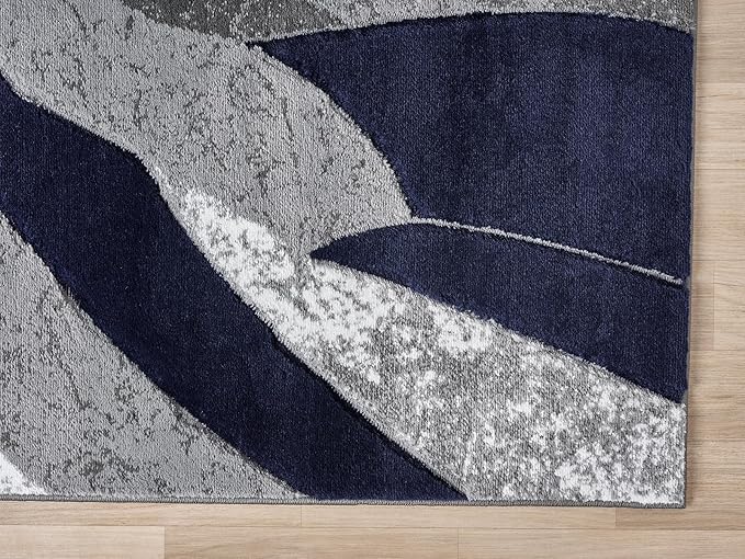 Modern Abstract Area Rug Hand Carved Contemporary Geometric Vibrant Colors Carpet for Living Room Bedroom Design PR1002 (Navy, 8' x 10')