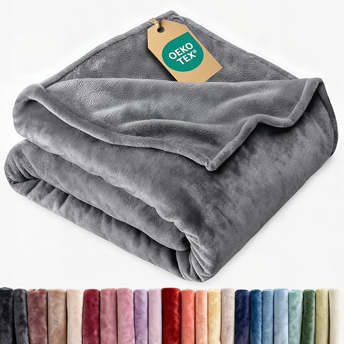Ultra Soft Fleece Blanket King Size - Flannel Fleece Luxury King Blanket - Lightweight for Couch Bed Chair - Thick, Warm & Breathable - All Season Cozy Fuzzy, Anti-Static Microplush Bedding, Dark Grey