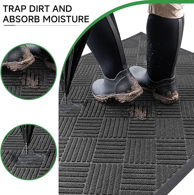 Front Door Mat, Heavy Duty Indoor Outdoor Doormat, 72" x 36" Low Profile Outdoor Mats for Home Entrance, Stain and Fade Resistant Welcome Mat Ideal for High Traffic Area, Diamond Grey