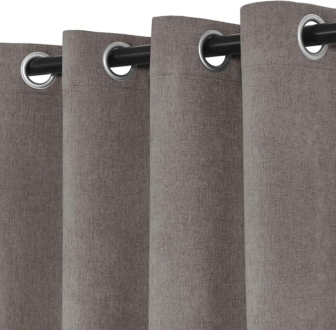 Macochico 52" Wx108 L 100% Blackout Curtains Extra Long Thermal Insulated Chenille Curtains for Living Room Bedroom Auditorium Home Theater Stone Grey Grommet Curtains with Tieback Classic 1 Panel