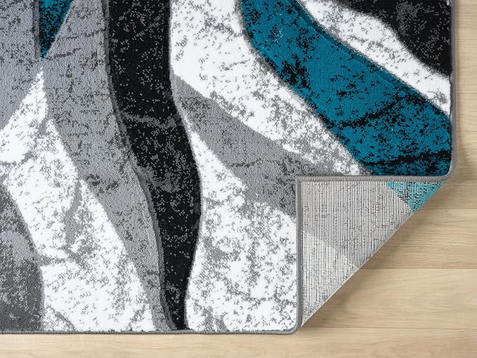 Modern Abstract Area Rug Hand Carved Contemporary Geometric Swirls Vibrant Colors Carpet for Living Room Bedroom Design PR1002 (Turquoise, 5' x 7')