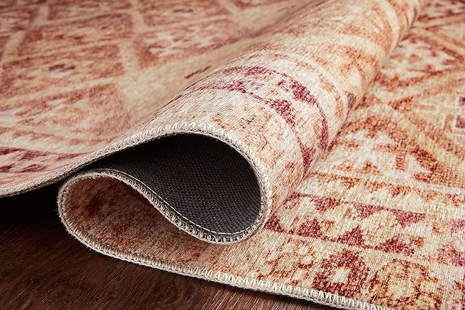 Loloi Layla Collection LAY-16 Natural/Spice 2'-0" x 5'-0" .13" Thick Accent Rug, Soft, Durable, Vintage Inspired, Distressed, Low Pile, Non-Shedding, Easy Clean, Printed, Living Room Rug
