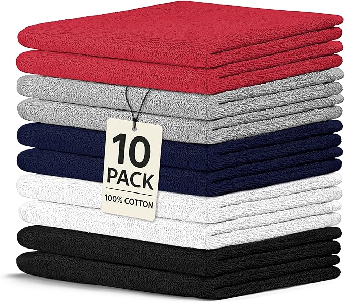 Crystal Ridge Cotton Wash Cloths 10 Pack - Washcloths for Showering, Face and Body, Soft and Highly Absorbent Multipurpose Towels for Bathroom, Kitchen, Spa and Gym - Wash Rags 12 x12 (Contemporary)