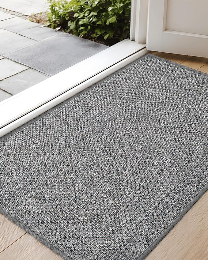 Color&Geometry Ultra-Thin Indoor Door Mat, 21"x31" Low-Profile Non-Slip Entryway Rug with Modern Geometric Texture, Washable Doormat for Entrance, Front Doors, Light Grey (FOLD)