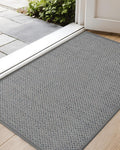 Color&Geometry Ultra-Thin Indoor Door Mat, 17"x29" Low-Profile Non-Slip Entryway Rug with Modern Geometric Texture, Washable Doormat for Indoor Entrance, Front Door, Light Grey (Rolled-up NO Creases)