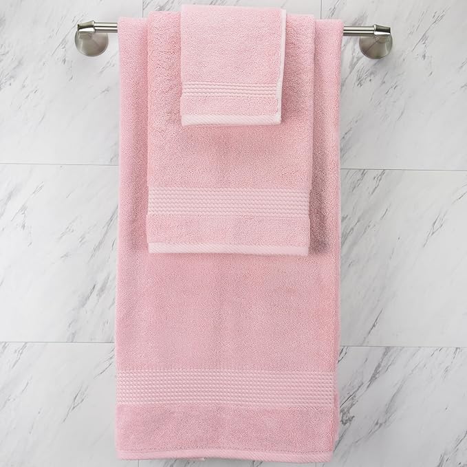 East'N Blue Lara Premium Bath Towel Set 6 Piece - Soft & Highly Absorbent Bathroom Towel Set, 100% Luxury Turkish Cotton, Flannel Bath Towels, 1 Bath Towel, 1 Hand Towel, 4 Washcloths - Rose