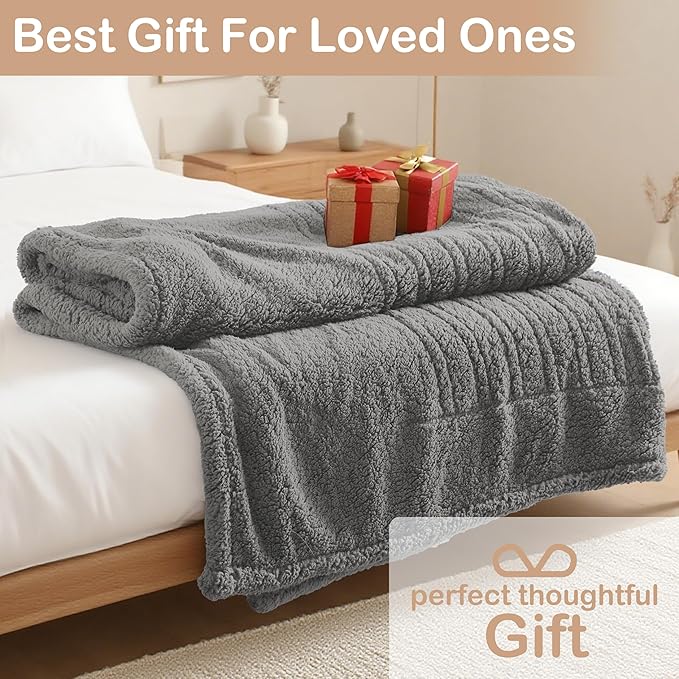 Electric Heated Blanket 6 Heating Settings & 1-10H Auto Off Full 72×84 Double Sided Plush Sherpa Ultra-Soft Warm Thick, Machine Washable, Fast Heating, Home Office Light Gray