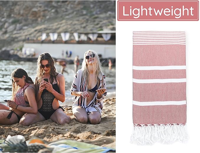 Premium Turkish Beach Towel – 100% Cotton, Quick Dry, Sand Free, Oversized Beach Towel 35”x 67” – Ideal for Travel, Pool, and Beach Towels – Burgundy